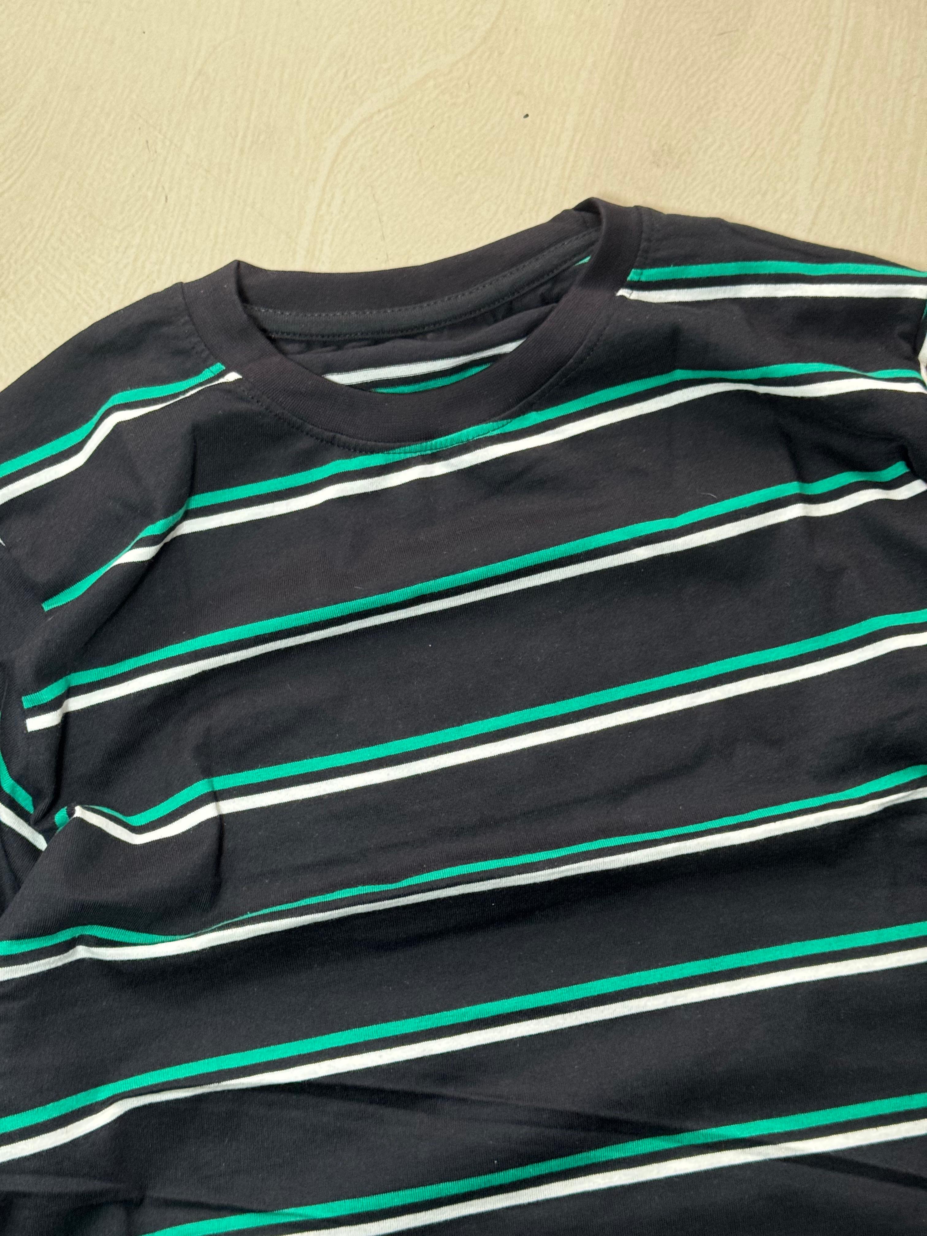 Black & Teal Striped Full Sleeve T-Shirt