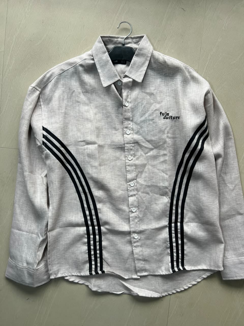 Future Culture White Long Sleeve Button-Up Shirt with Black Side Stripes