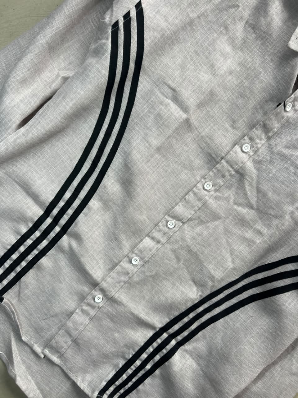 Future Culture White Long Sleeve Button-Up Shirt with Black Side Stripes