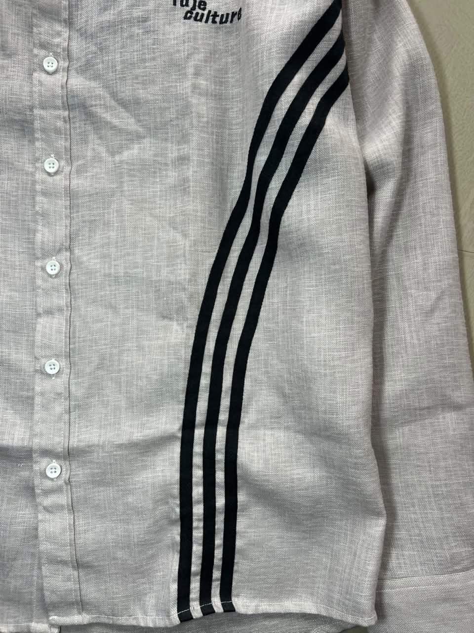 Future Culture White Long Sleeve Button-Up Shirt with Black Side Stripes