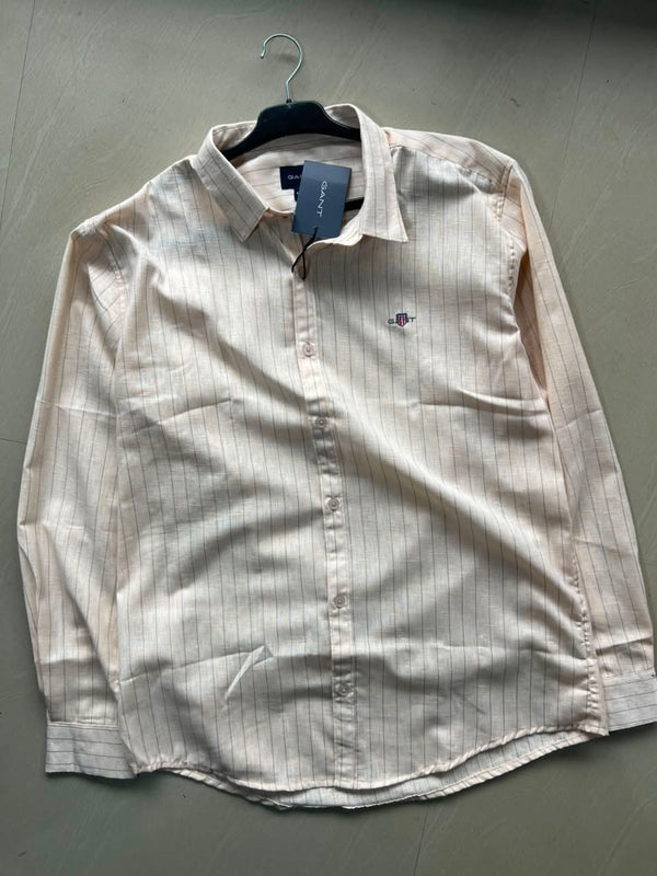 GANT Men's Light Beige Pinstripe Formal Shirt