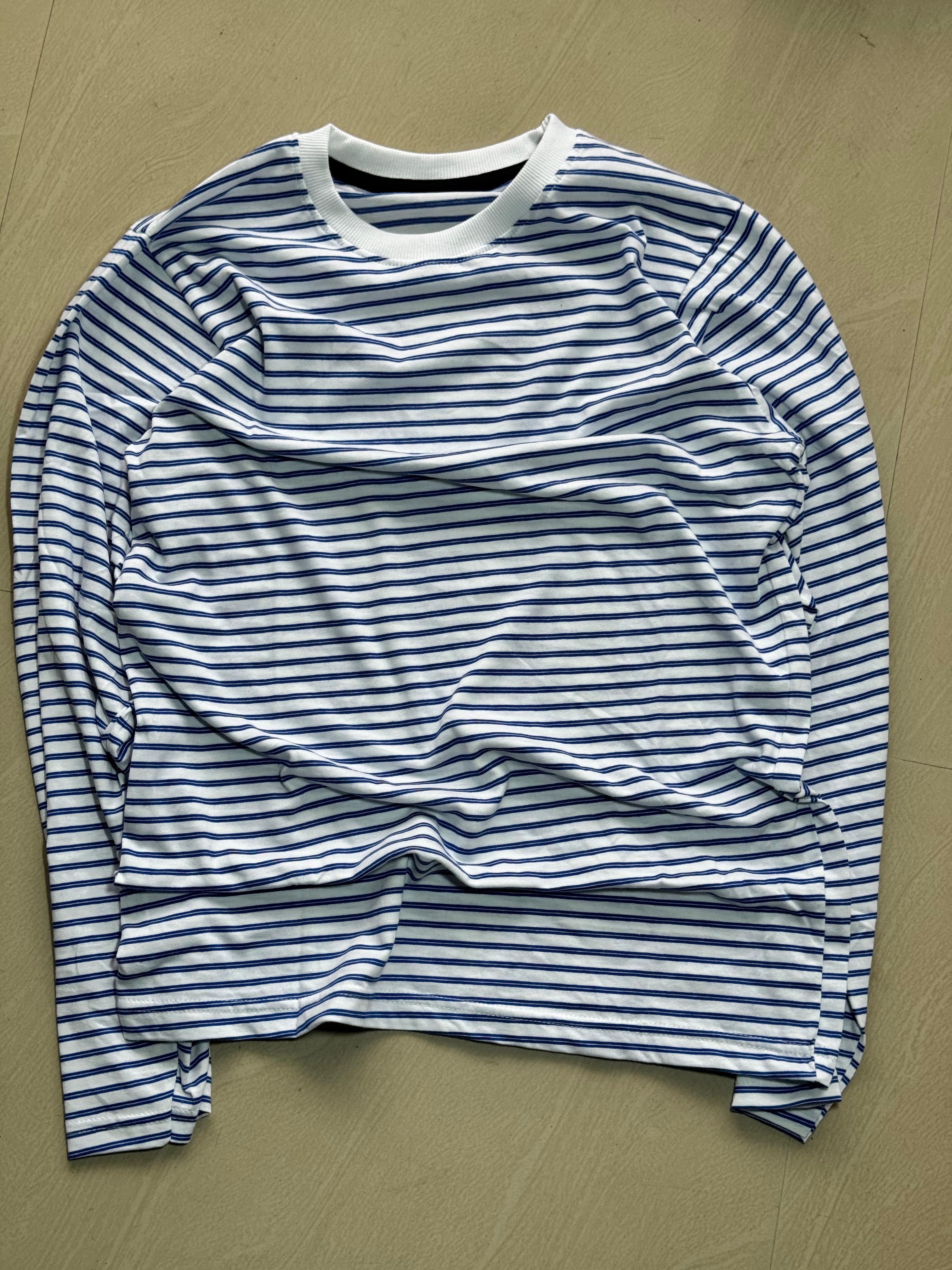 Minimal Blue Striped Full Sleeve Tee