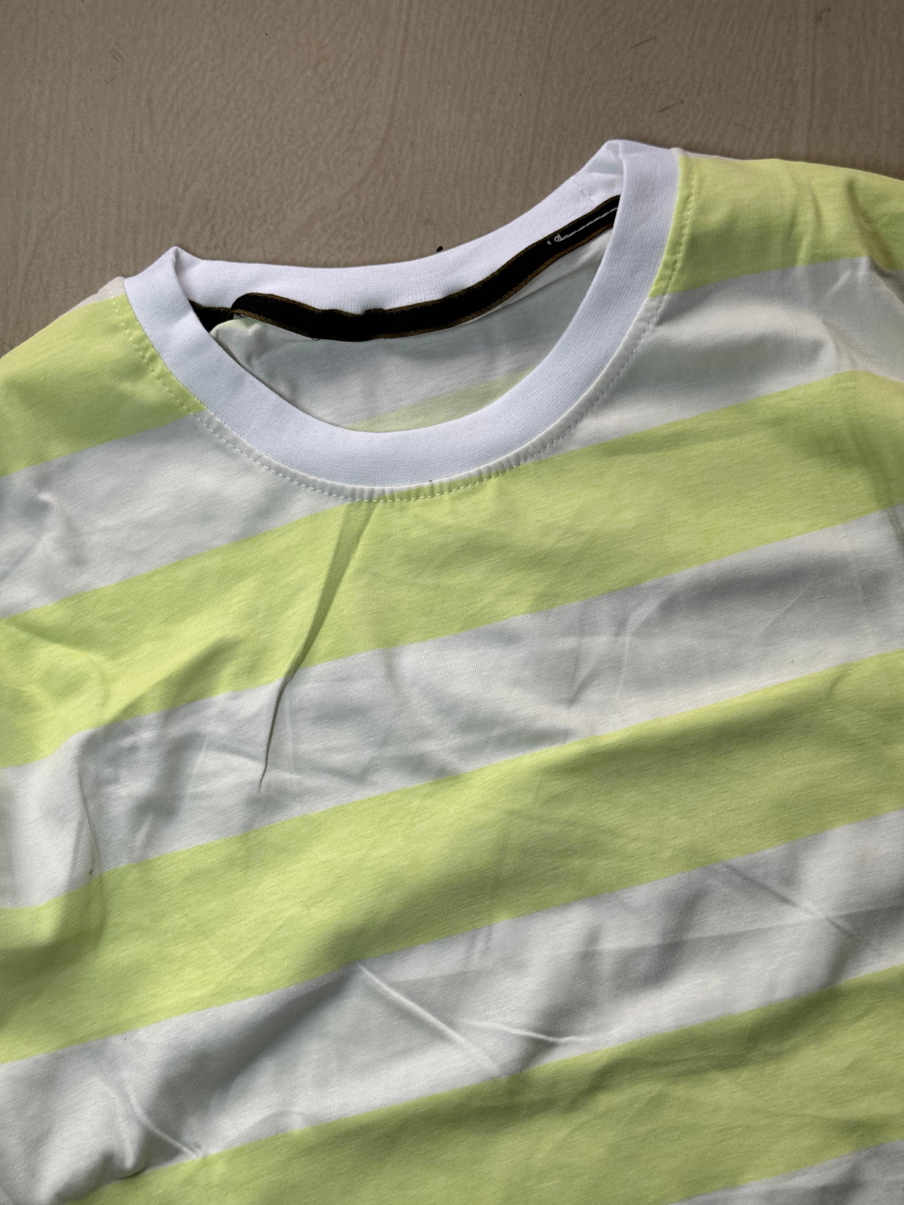 Lime Green & White Striped Full Sleeve T-Shirt