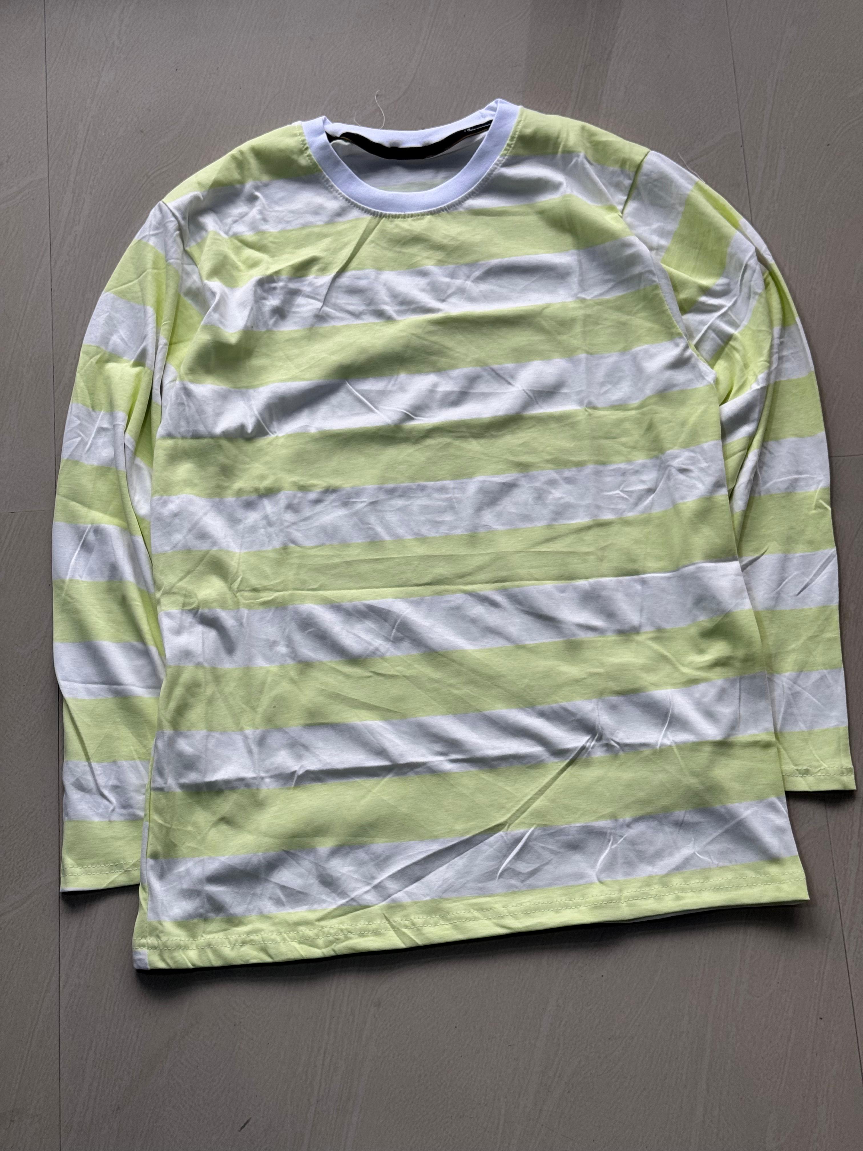 Lime Green & White Striped Full Sleeve T-Shirt