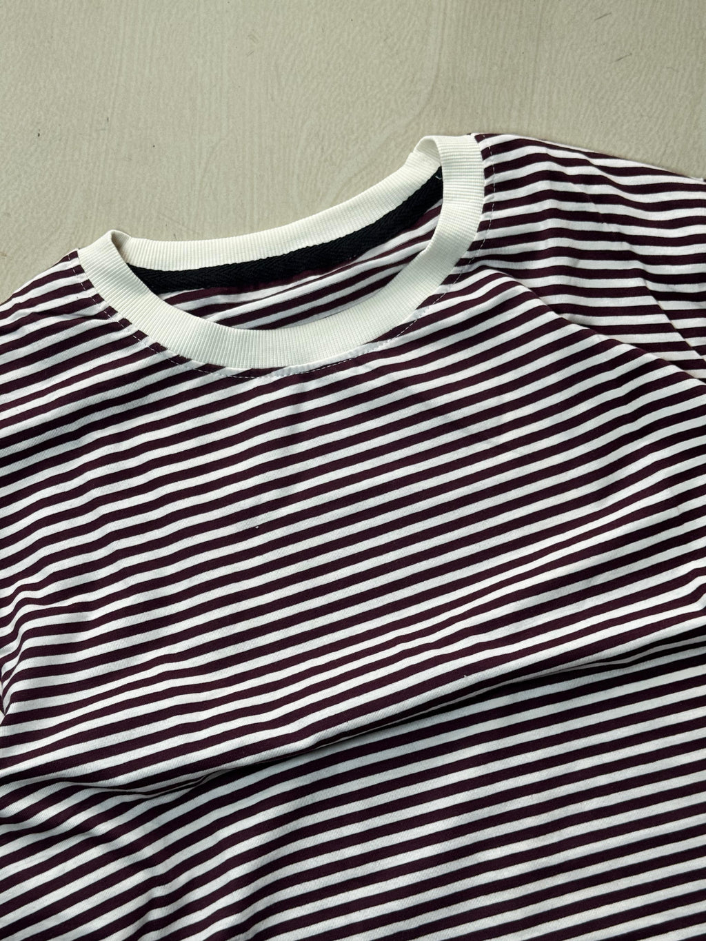 Maroon & White Striped Full Sleeve T-Shirt