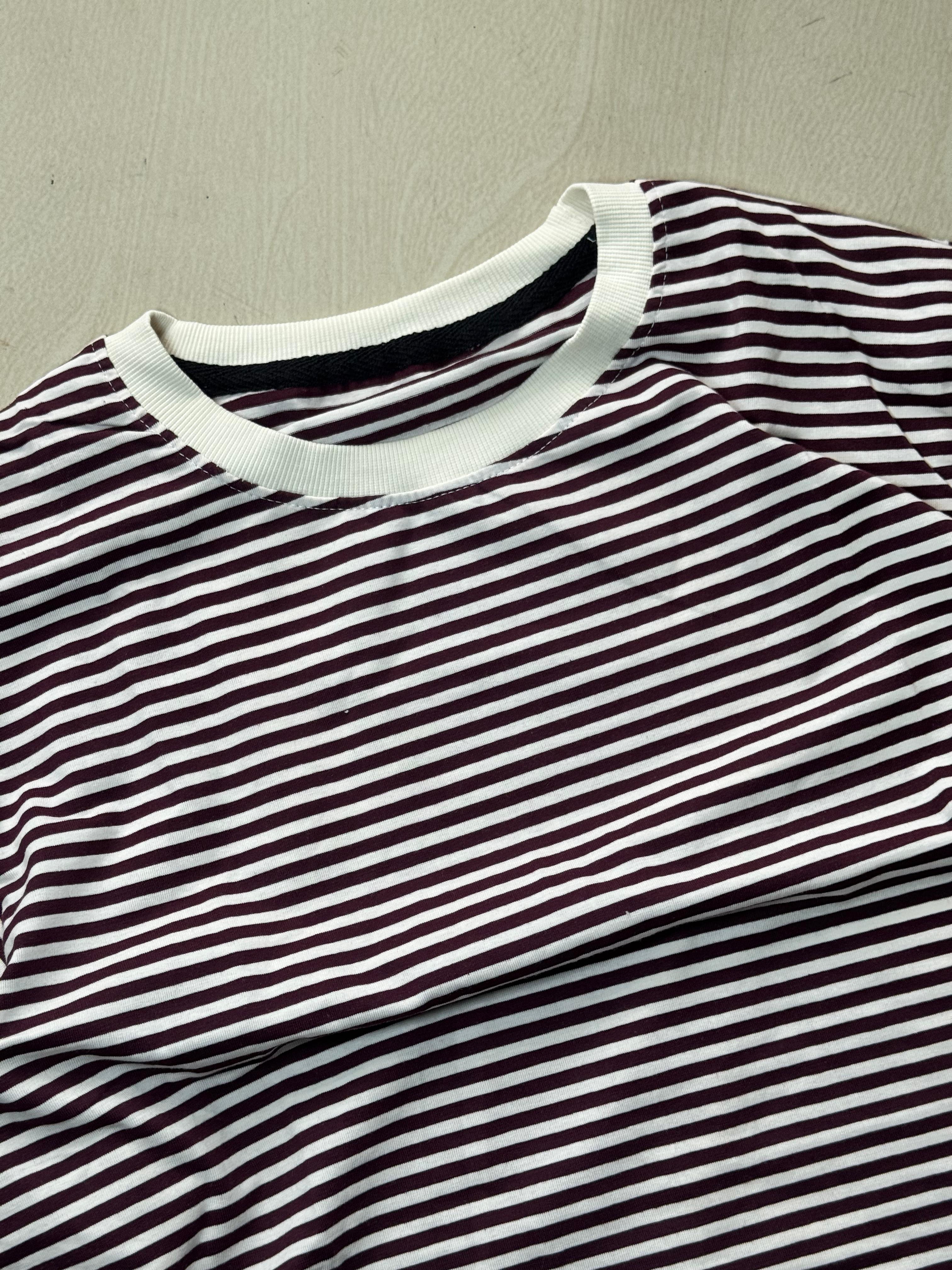 Maroon & White Striped Full Sleeve T-Shirt