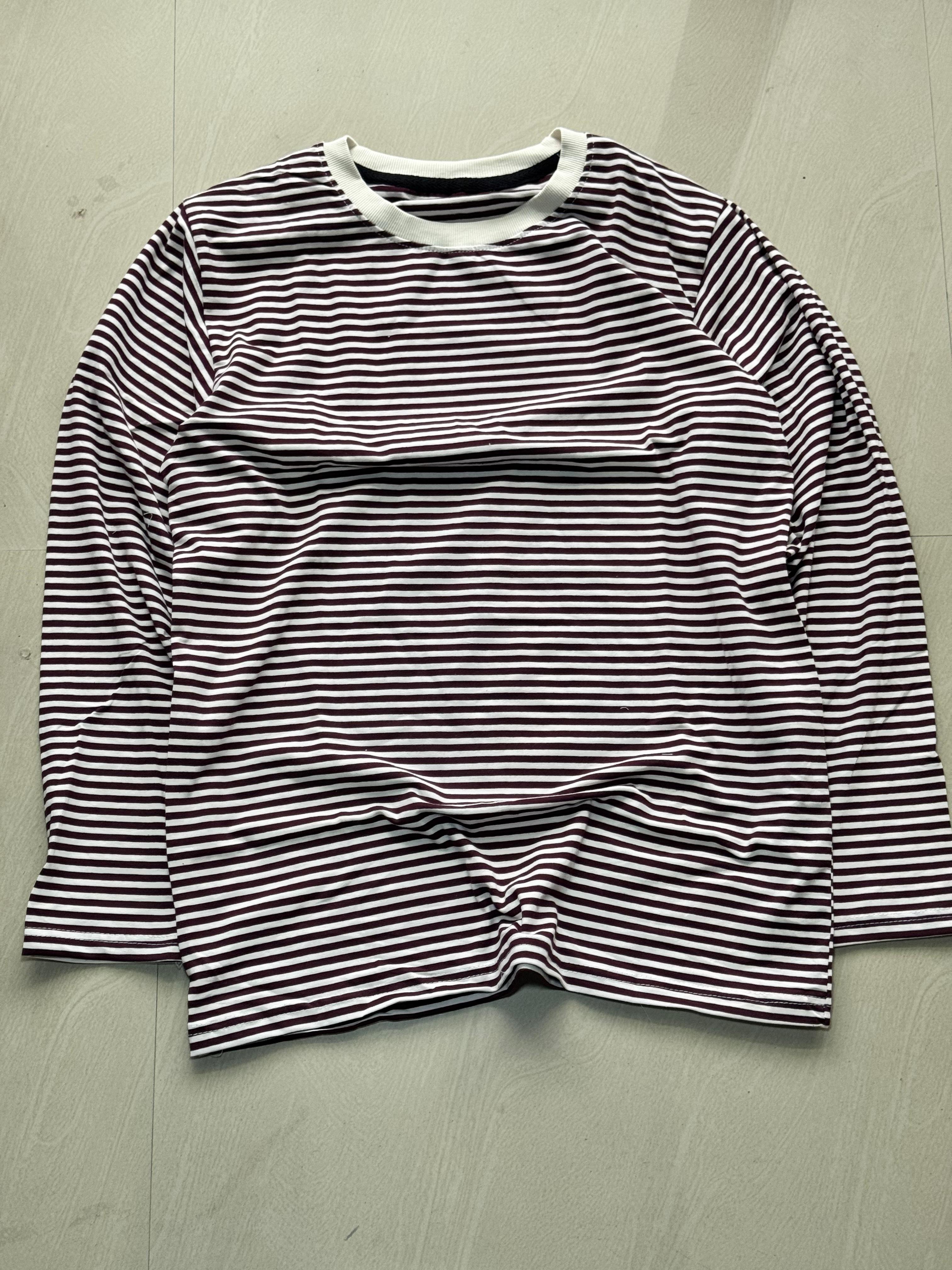 Maroon & White Striped Full Sleeve T-Shirt