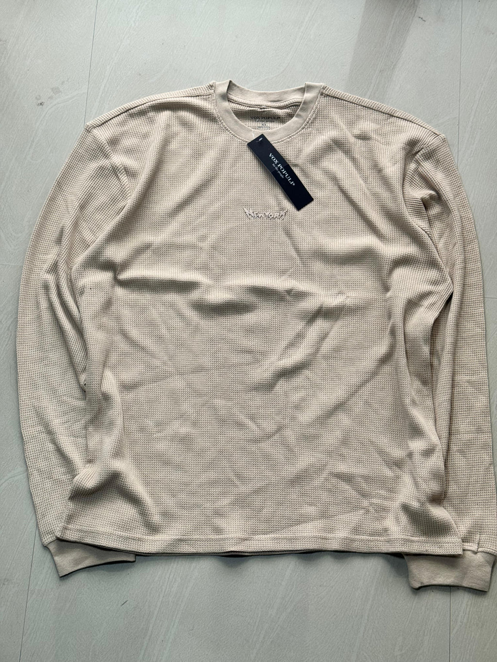 Sand Beige Waffle Knit Full Sleeve Tee