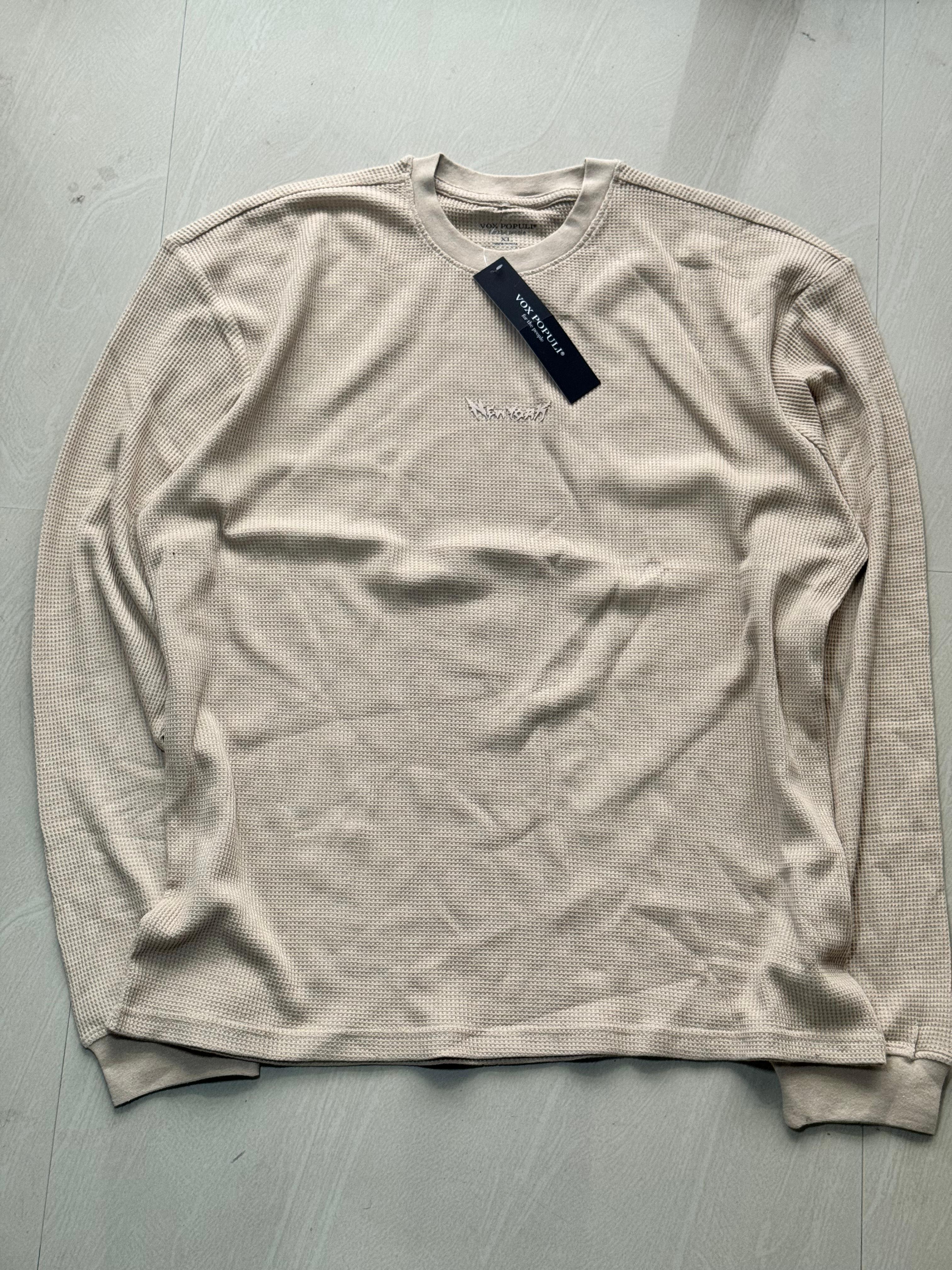 Sand Beige Waffle Knit Full Sleeve Tee