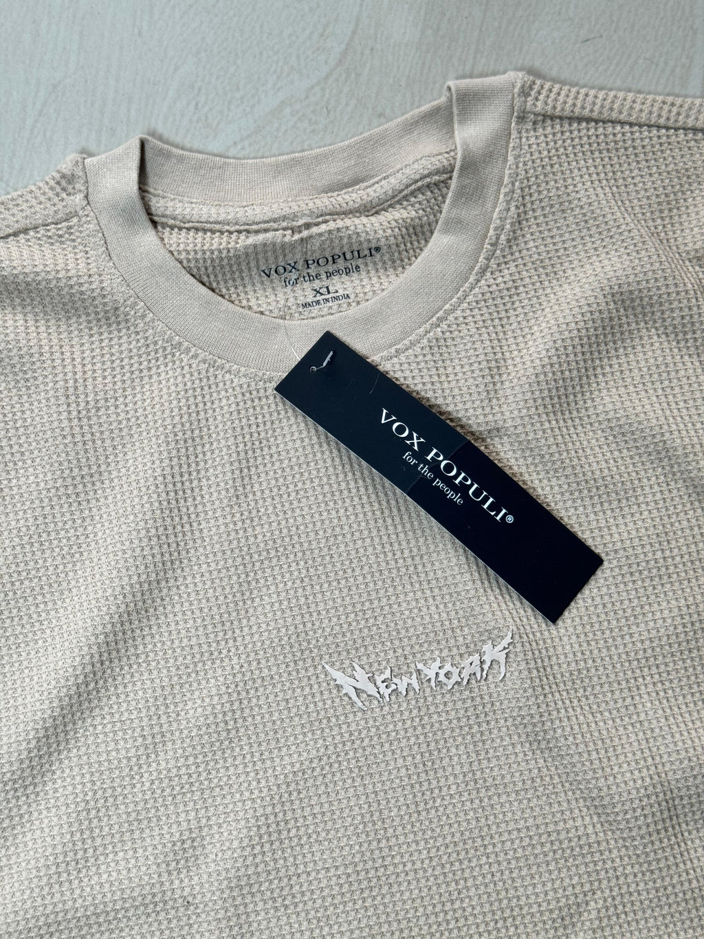 Sand Beige Waffle Knit Full Sleeve Tee