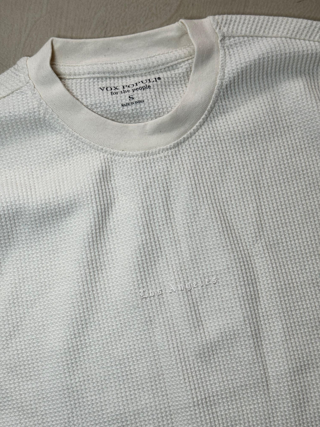 Classic White Waffle Knit Full Sleeve Tee