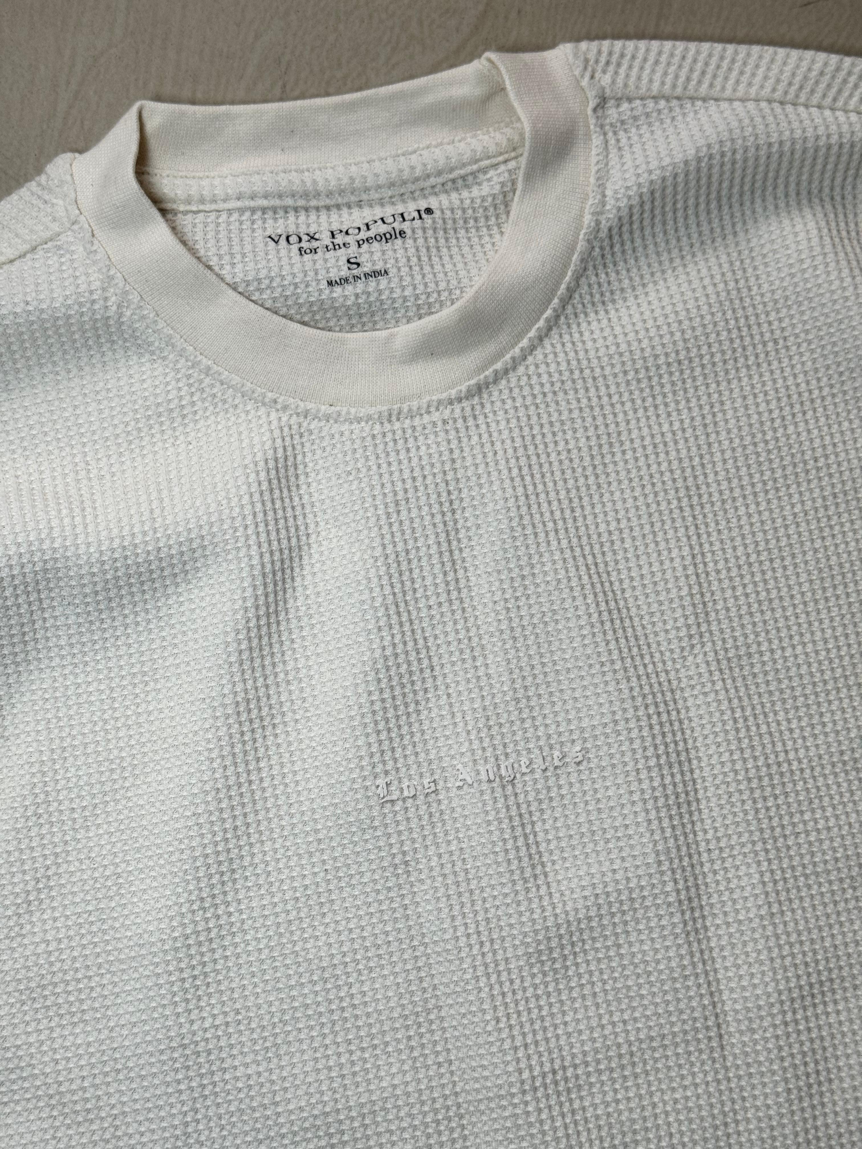 Classic White Waffle Knit Full Sleeve Tee