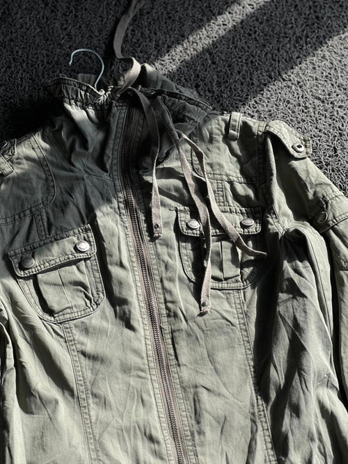 Olive Green Hooded Utility Parka Jacket