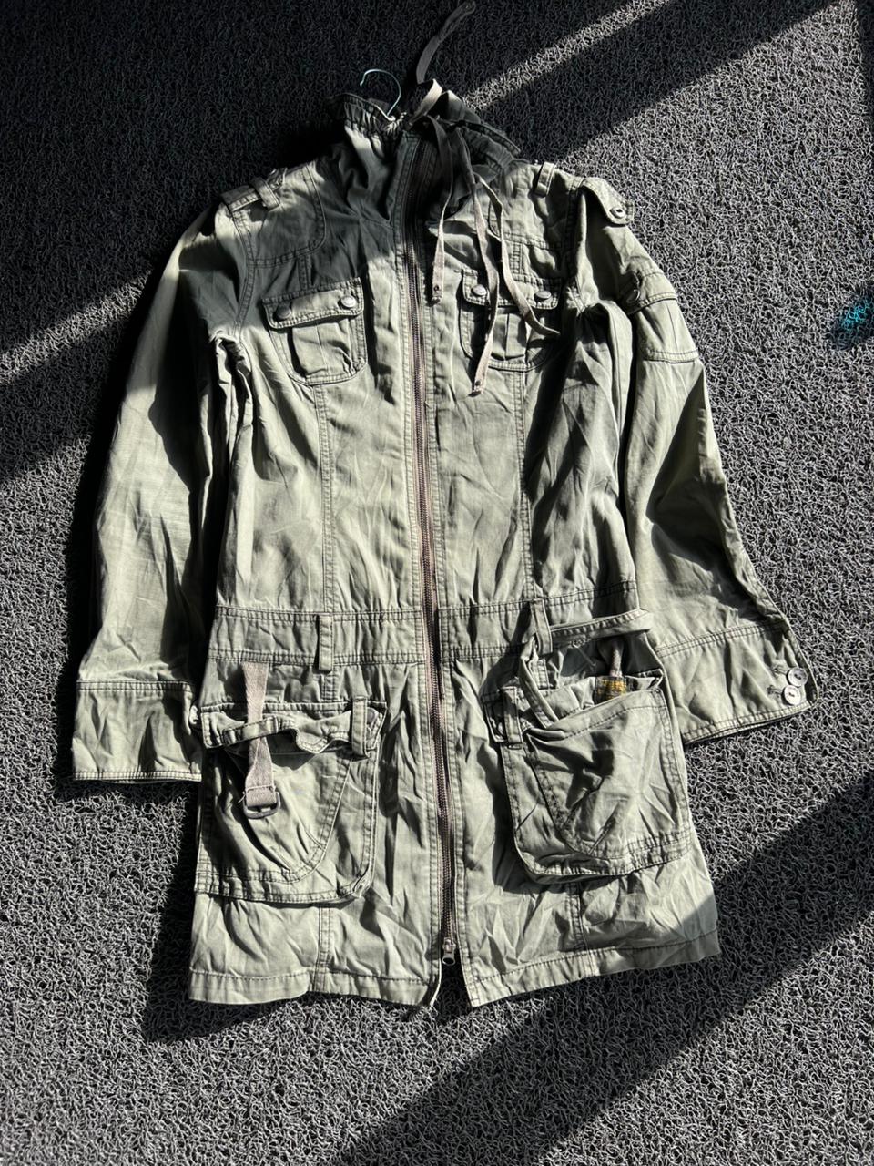 Olive Green Hooded Utility Parka Jacket