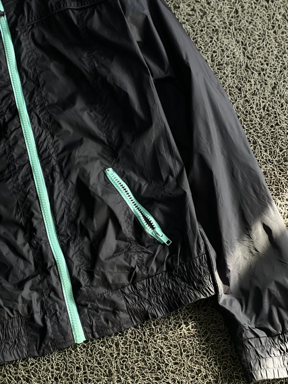 Black & Mint Contrast-Zip Hooded Windbreaker Jacket