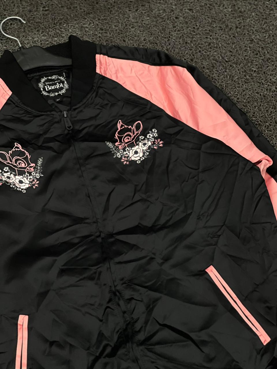 Disney Bambi Black & Pink Embroidered Bomber Jacket