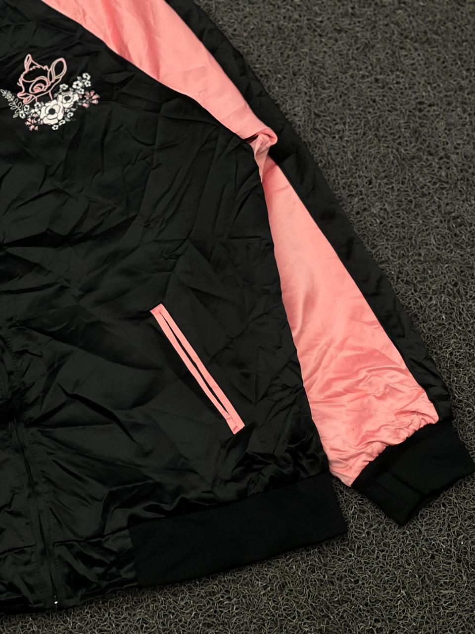Disney Bambi Black & Pink Embroidered Bomber Jacket
