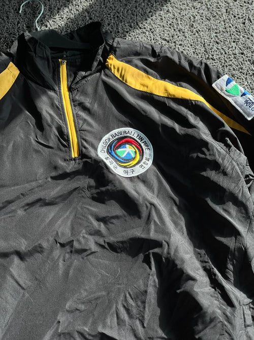 Black & Gold Quarter-Zip Athletic Windbreaker Jacket