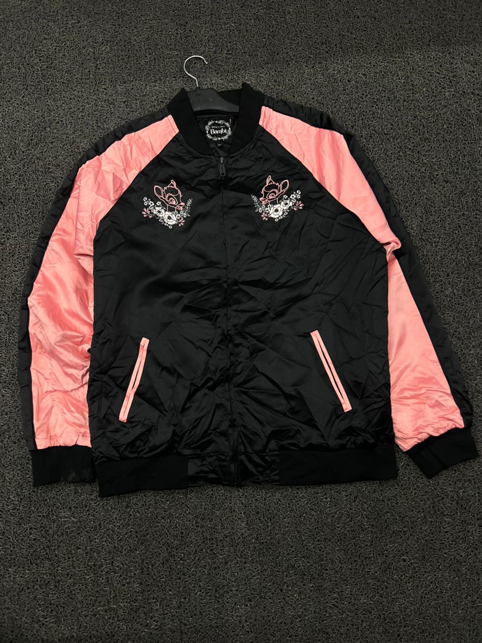 Disney Bambi Black & Pink Embroidered Bomber Jacket