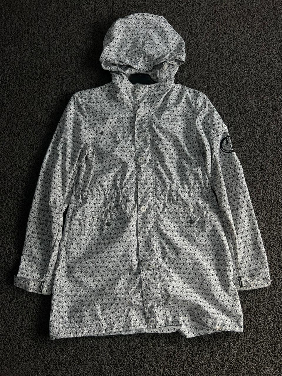 Grey Geometric Print Hooded Rain Jacket