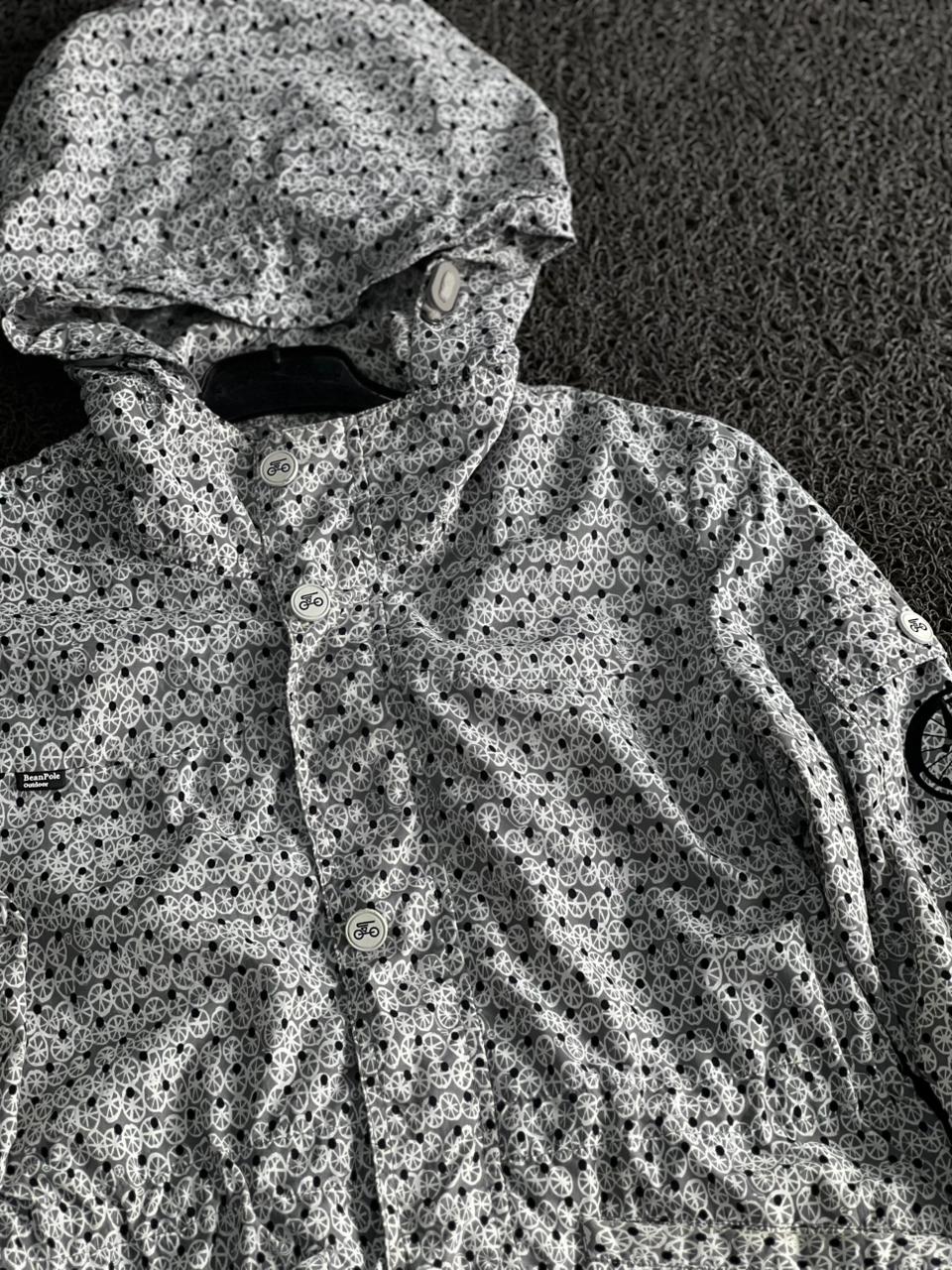 Grey Geometric Print Hooded Rain Jacket