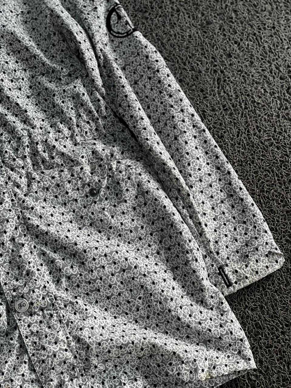 Grey Geometric Print Hooded Rain Jacket