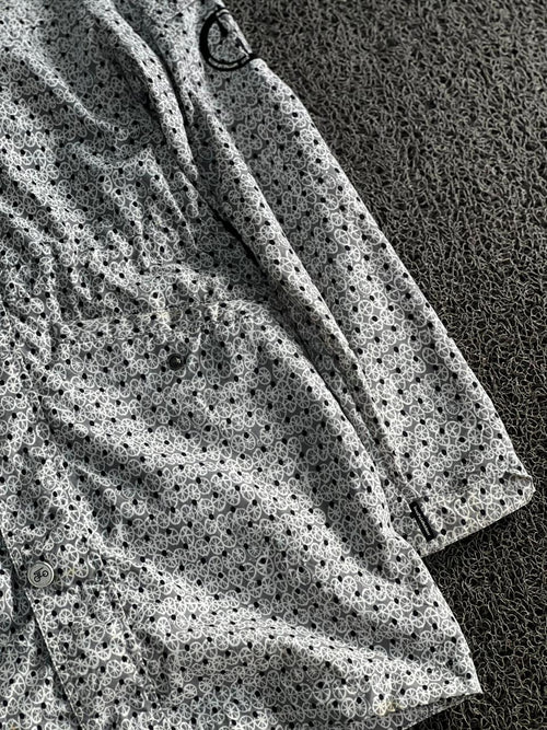 Grey Geometric Print Hooded Rain Jacket