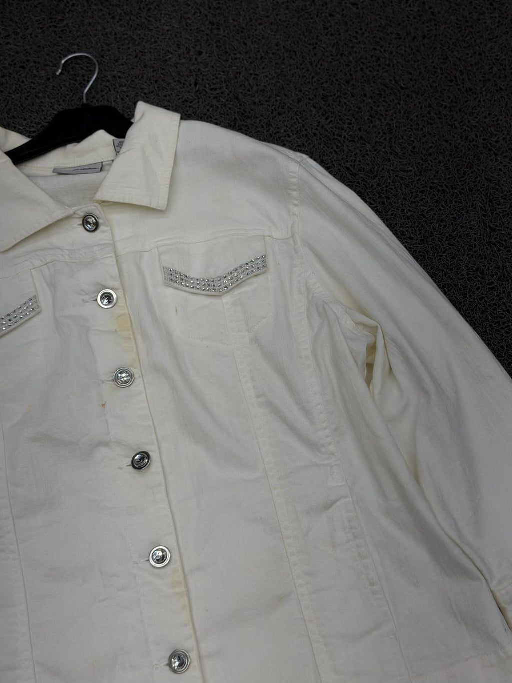 Vintage Ivory Rhinestone Detail Denim Jacket