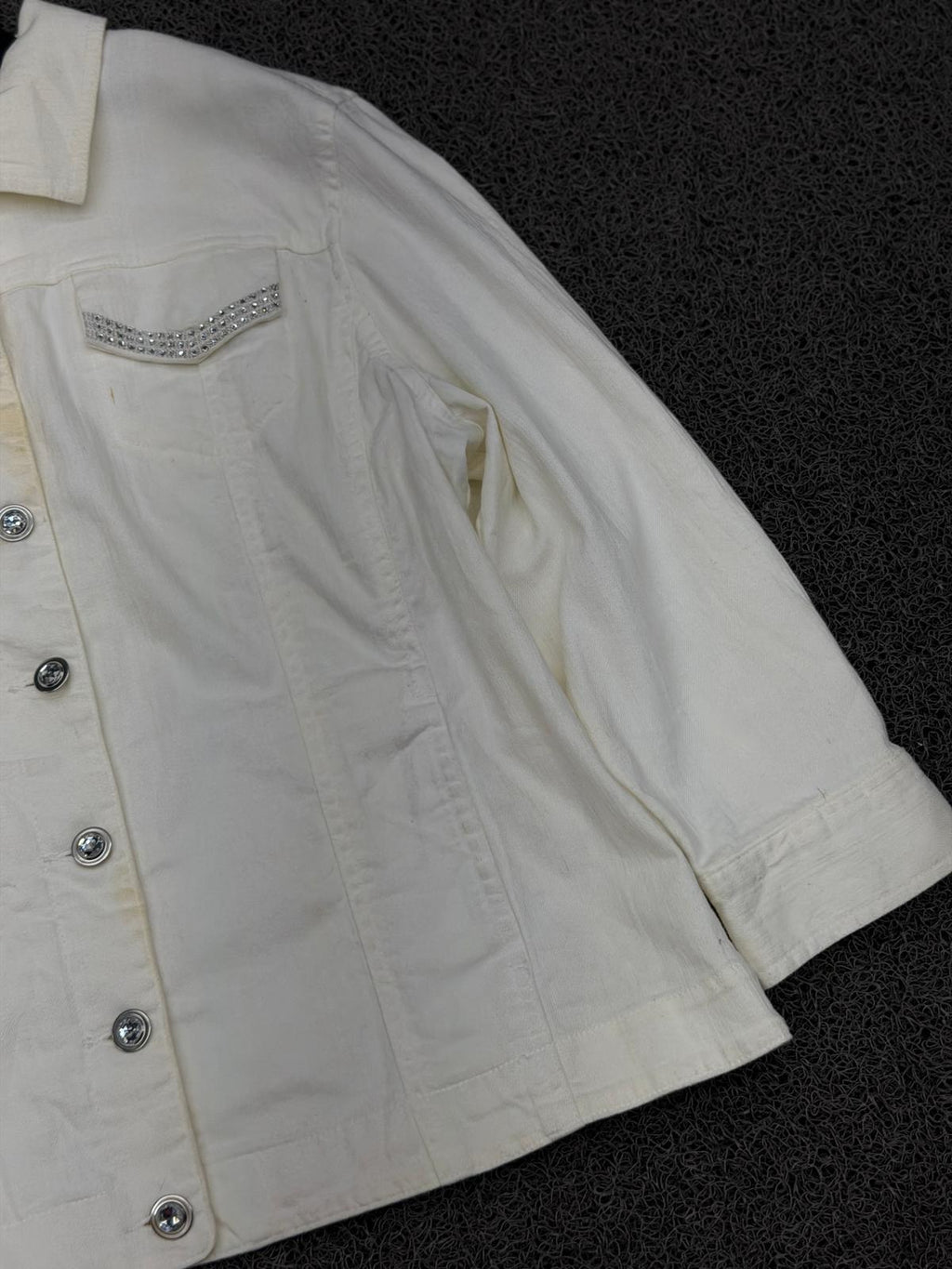 Vintage Ivory Rhinestone Detail Denim Jacket