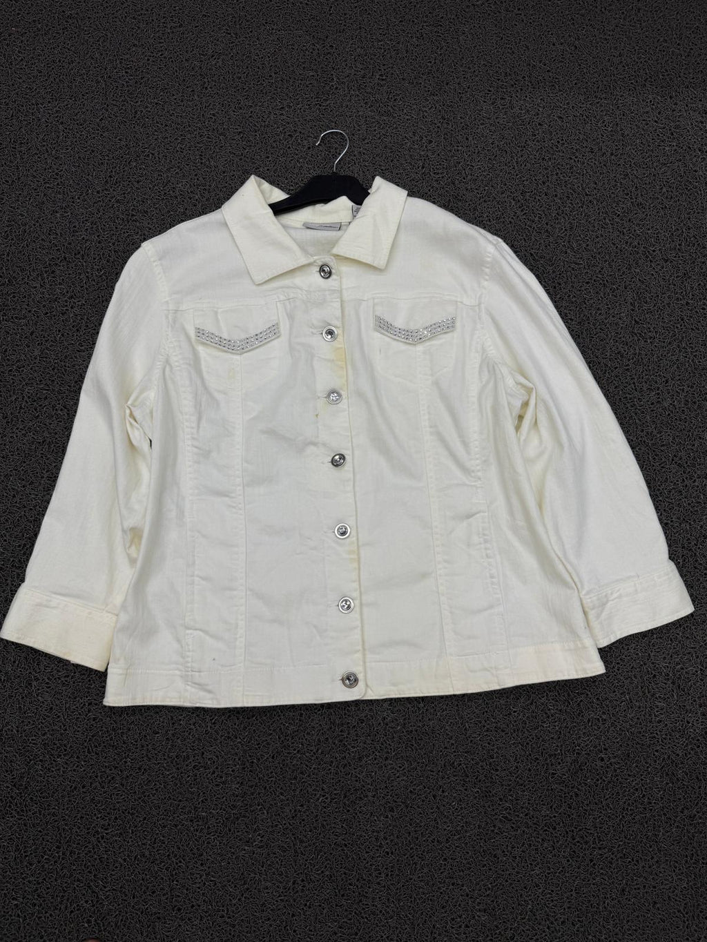 Vintage Ivory Rhinestone Detail Denim Jacket