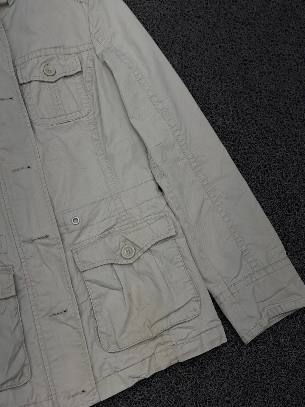 Vintage Beige Utility Hooded Field Jacket