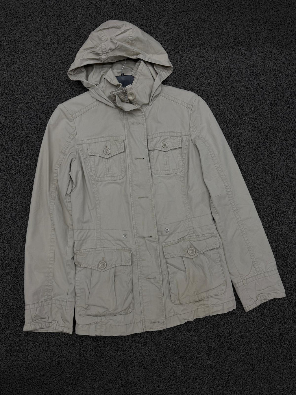 Vintage Beige Utility Hooded Field Jacket