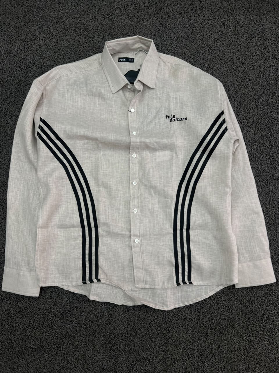 Future Culture White Long Sleeve Button-Up Shirt with Black Side Stripes