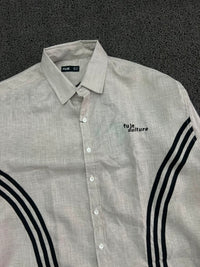 Future Culture White Long Sleeve Button-Up Shirt with Black Side Stripes
