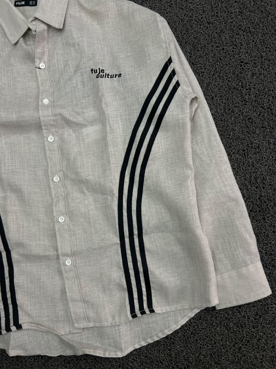 Future Culture White Long Sleeve Button-Up Shirt with Black Side Stripes