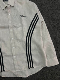 Future Culture White Long Sleeve Button-Up Shirt with Black Side Stripes
