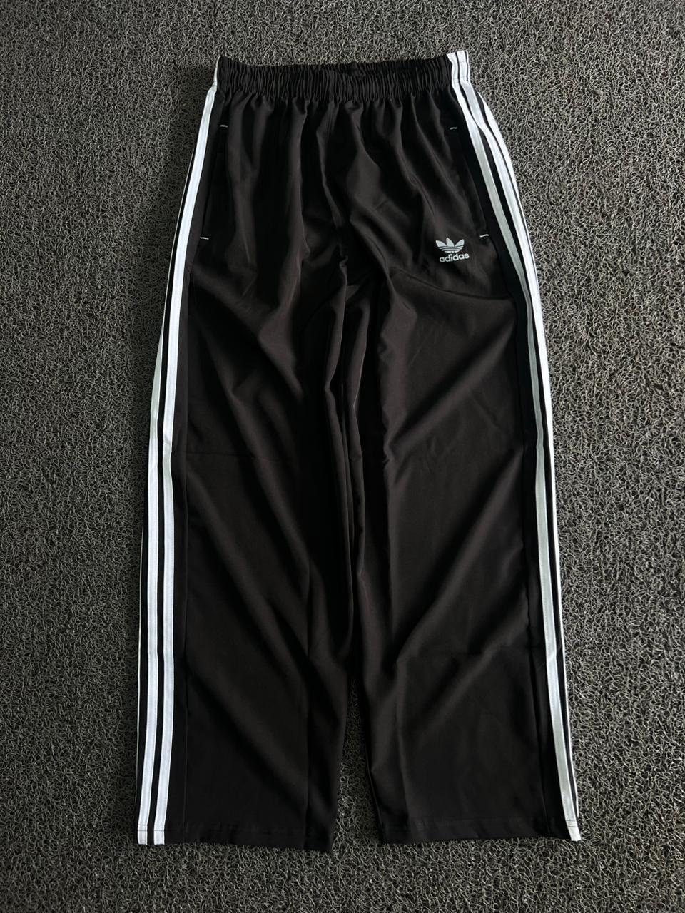Baggy Track Pants – Black with White 3-Stripes