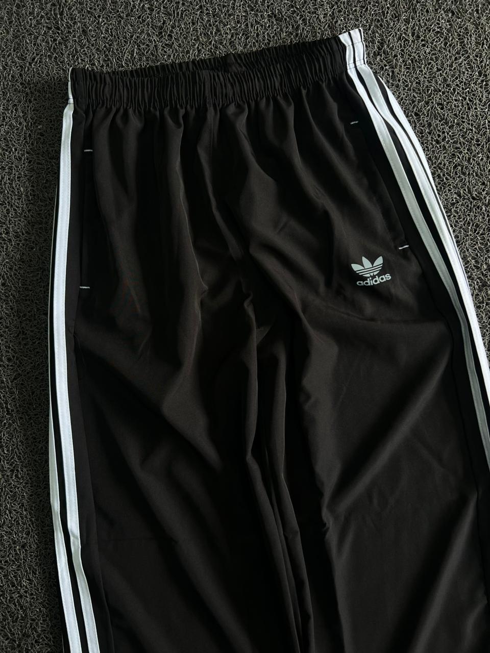 Baggy Track Pants – Black with White 3-Stripes