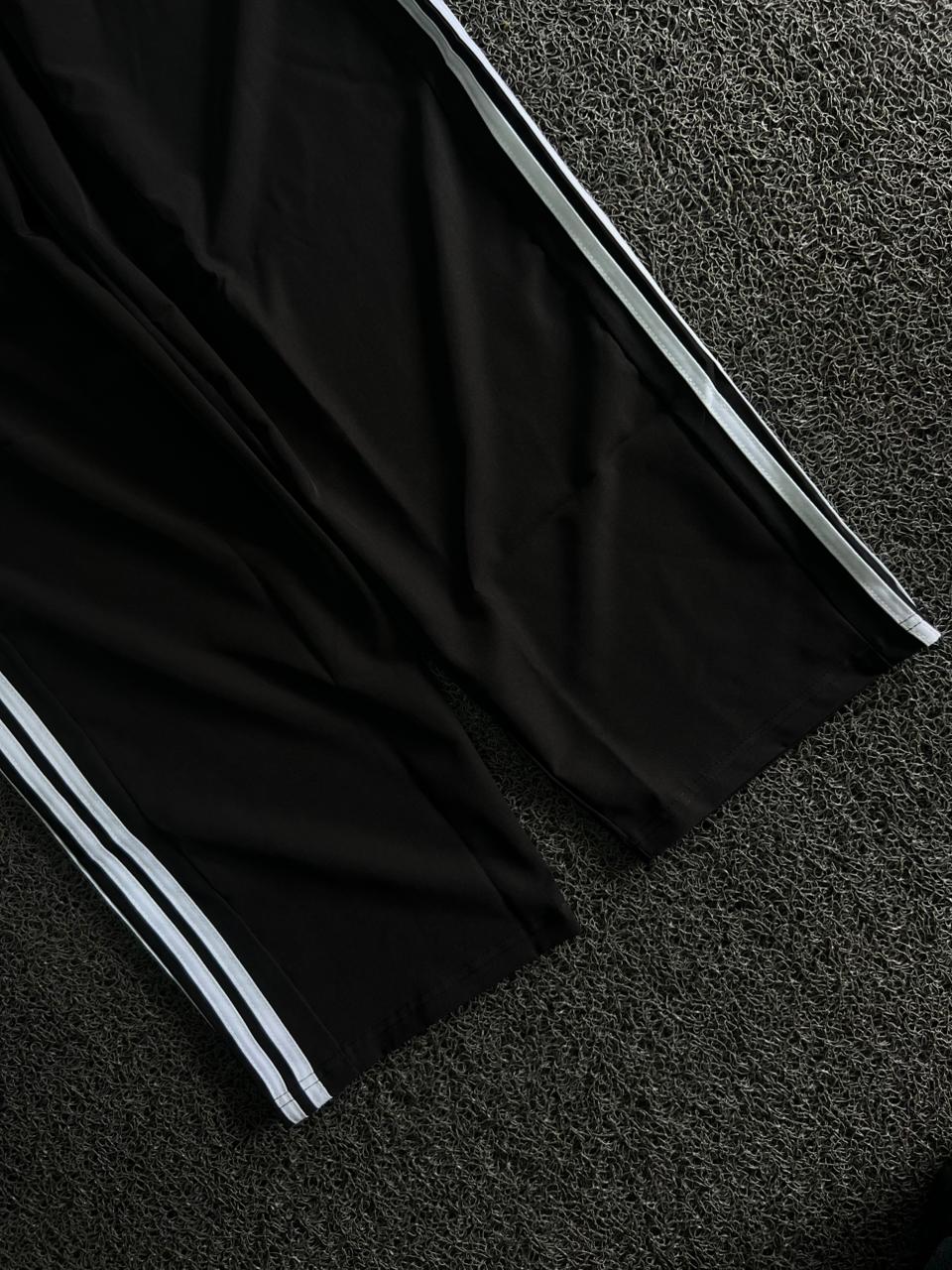 Baggy Track Pants – Black with White 3-Stripes