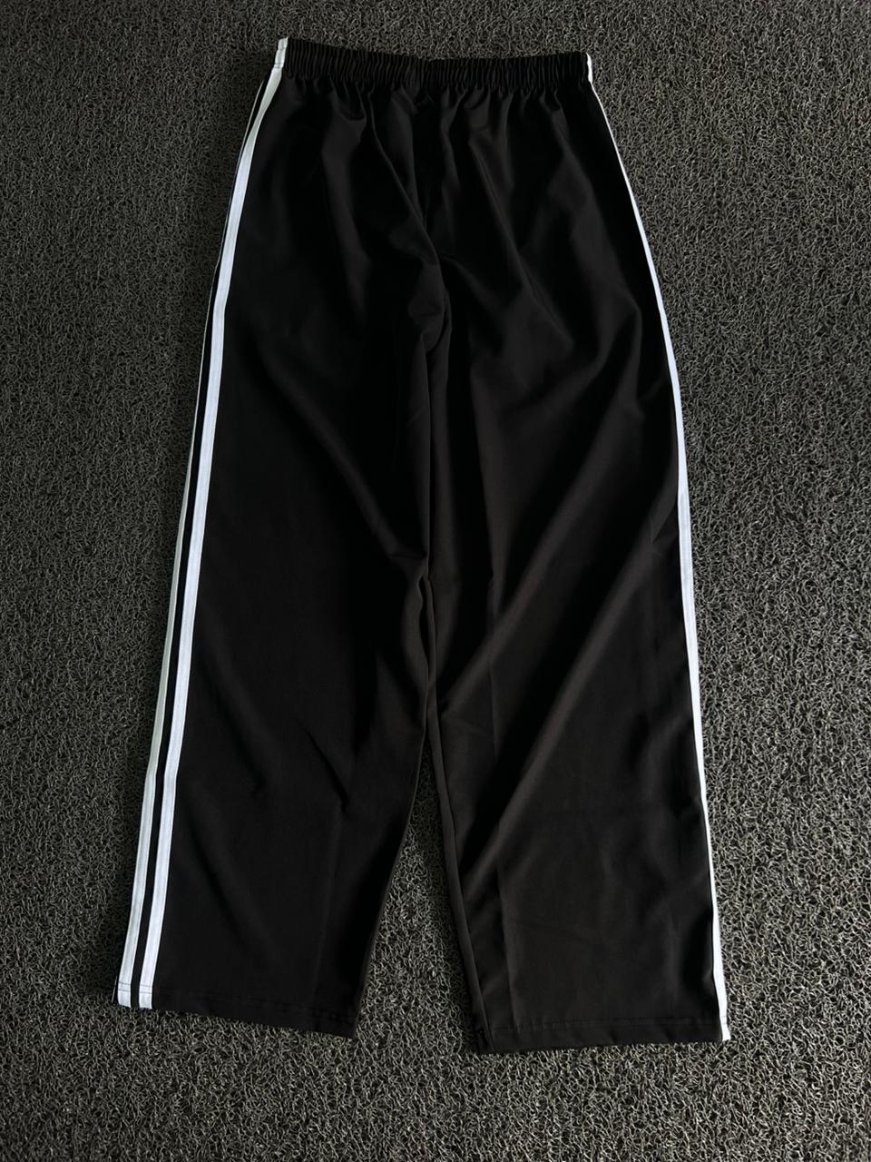 Baggy Track Pants – Black with White 3-Stripes