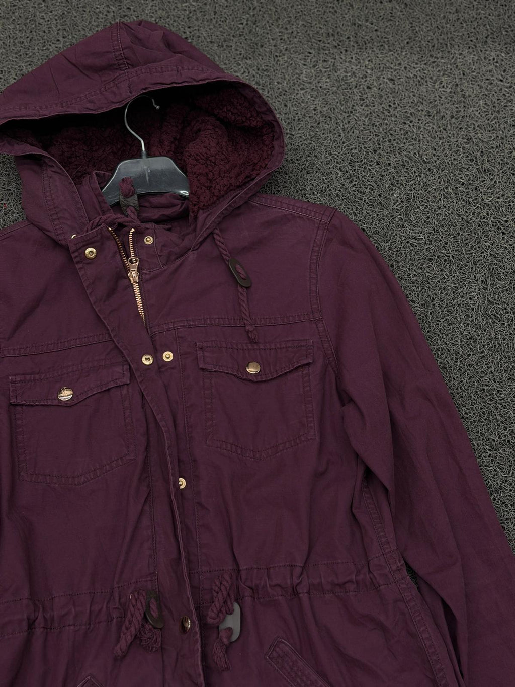 Wine Red Hooded Field Jacket