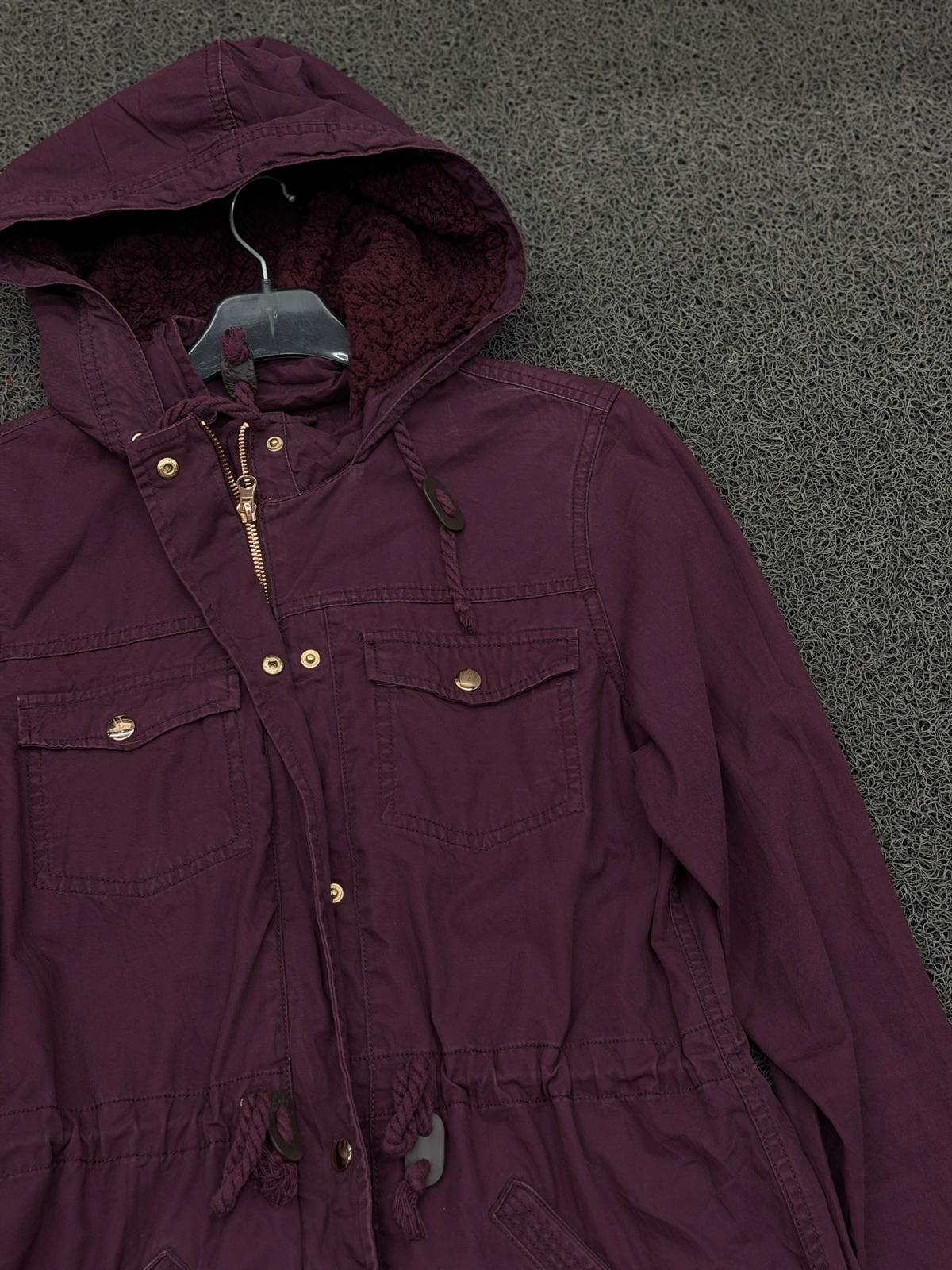 Wine Red Hooded Field Jacket