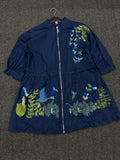 Navy Botanical Embroidered Zip Jacket