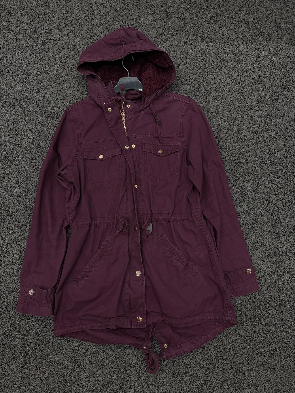 Wine Red Hooded Field Jacket