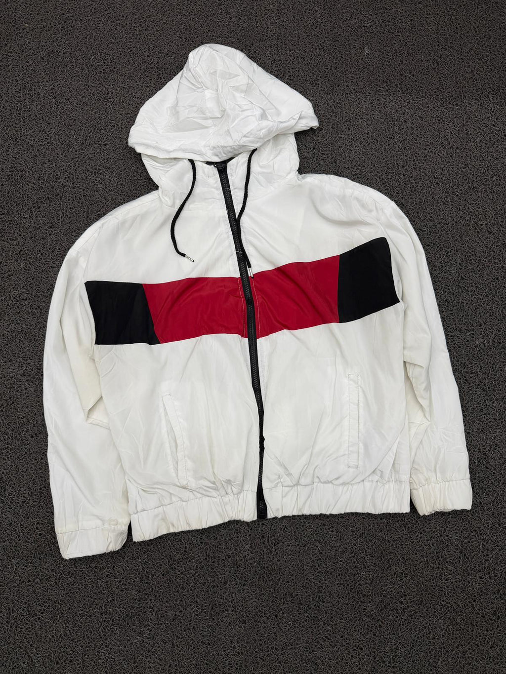 White Colorblock Hooded Windbreaker