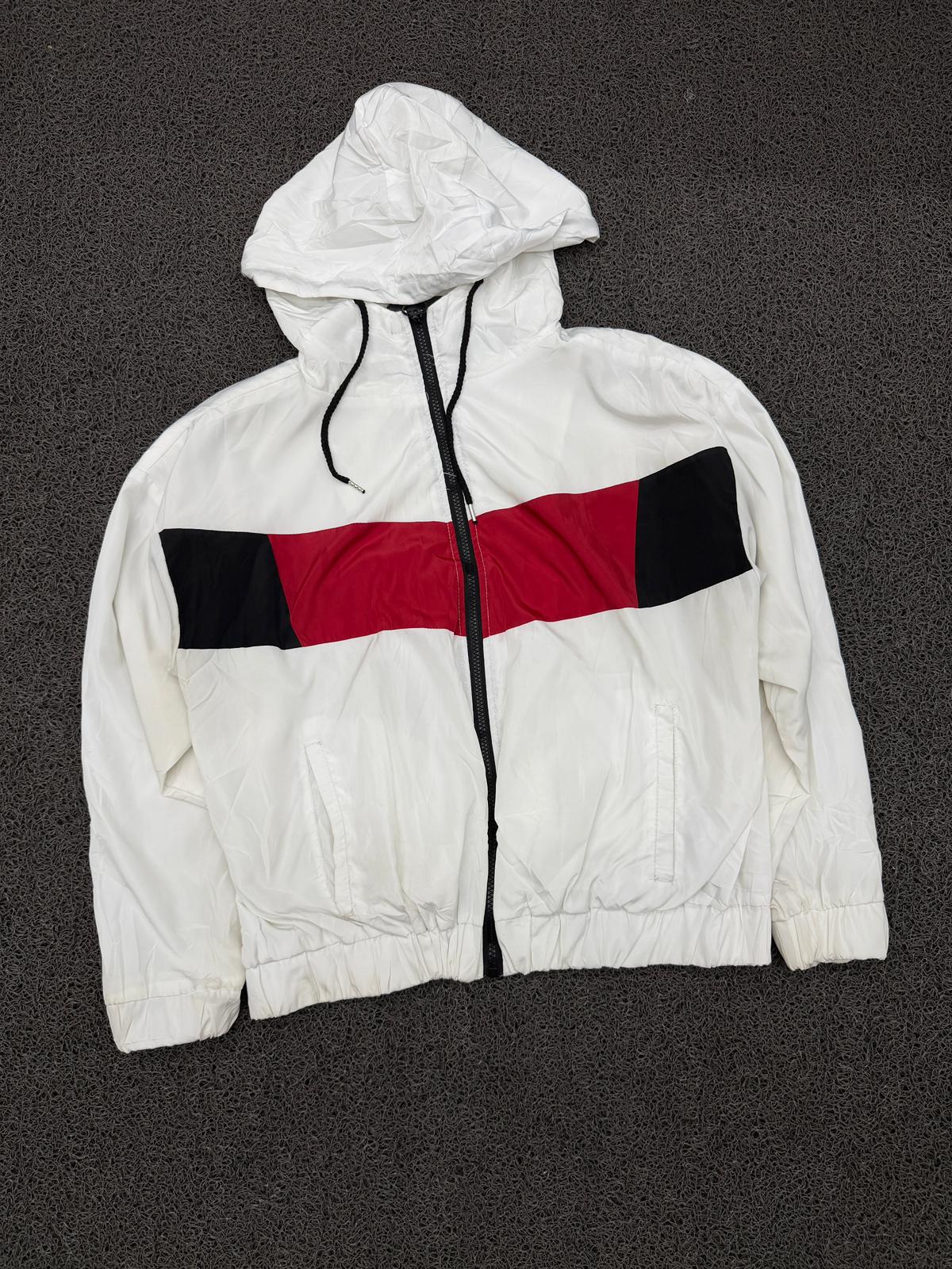 White Colorblock Hooded Windbreaker