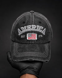 Vintage America Embroidered Distressed Denim Cap
