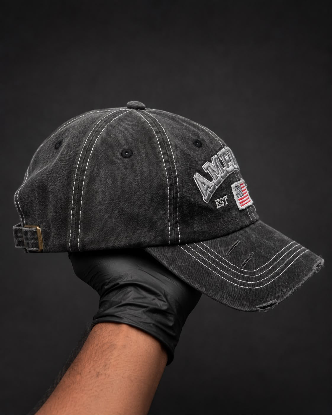 Vintage America Embroidered Distressed Denim Cap