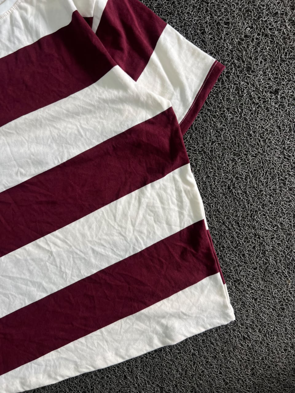 Burgundy & White Striped Short Sleeve T-Shirt
