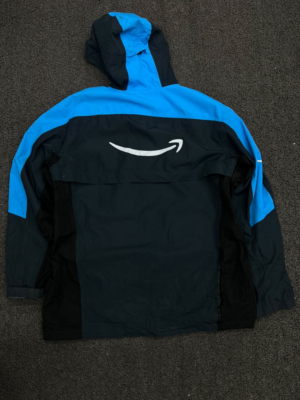 Amazon Black & Blue Hooded Outdoor Jacket ⚠️ Zip Damage